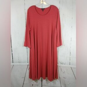 Eileen Fisher Midi Dress Size XL Coral Jersey Stretch Lagenlook Flowy Minimalist